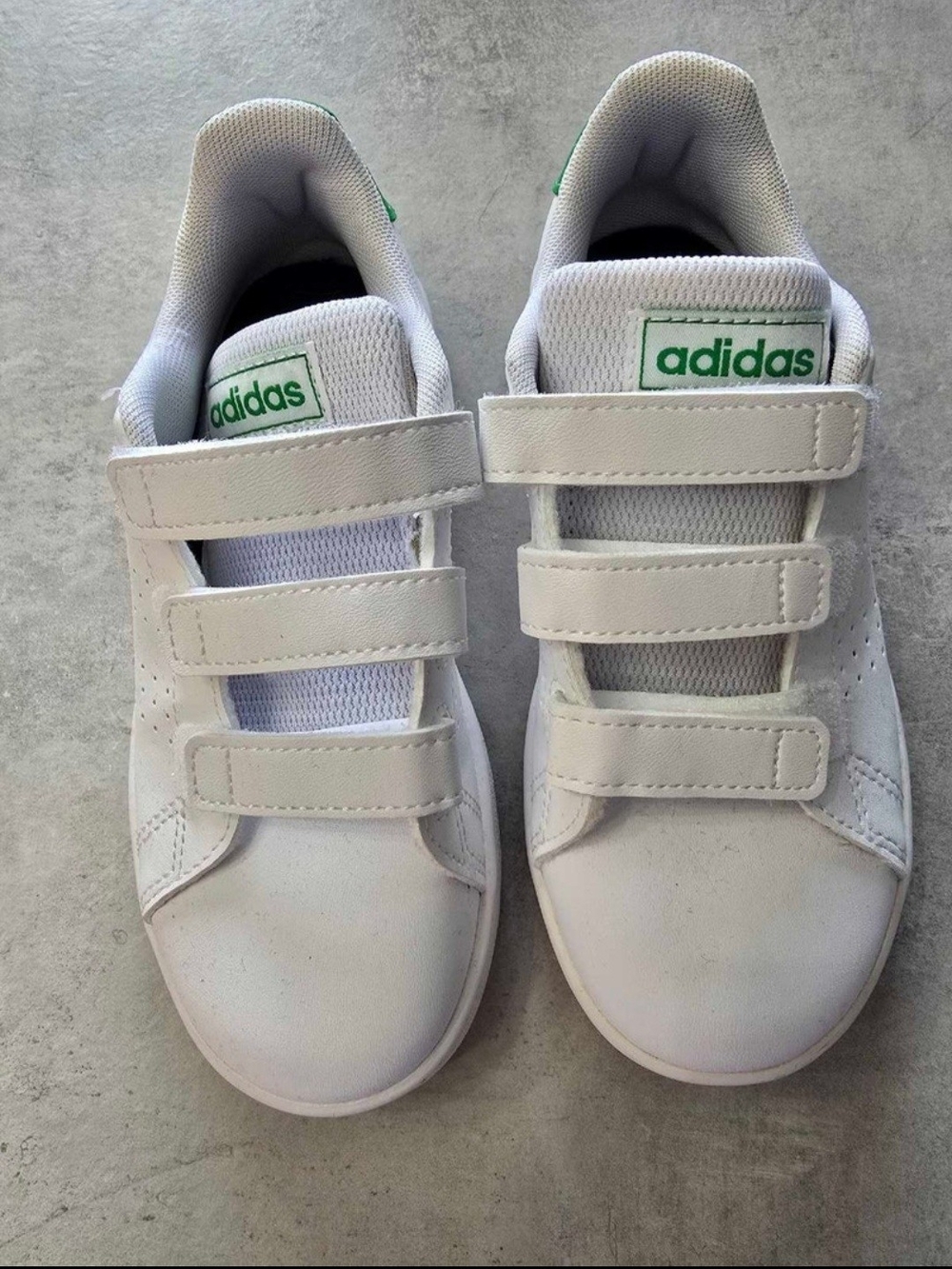 adidas Kids White Sneakers with Green Logo - Triple Velcro